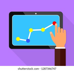Chart. Analytical data. Finger up holding chart arrow. Businessman manages financial growth graph