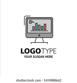 Chart, Analytics, Business, Computer, Diagram, Marketing, Trends Business Logo Template. Flat Color