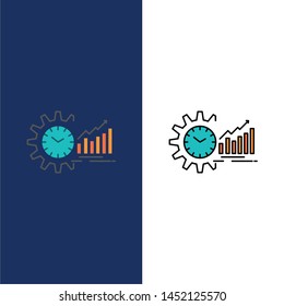 Chart, Analytics, Graphs, Market, Schedule, Time, Trends  Icons. Flat and Line Filled Icon Set Vector Blue Background