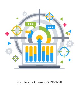 Chart analytics target. Flat design modern vector illustration.