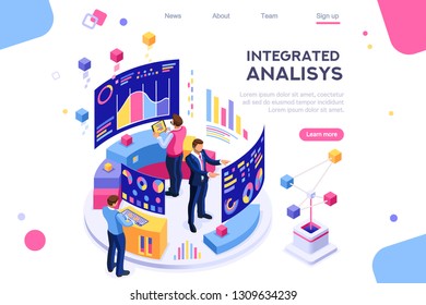 Chart-Analyse, Statistik Visualisierung Anzeige. Datenbank, Desktop Visualisierungsmanagement. Interaktive Analyse, Brainstorming-Prozess. Programmiererbilder einzeln auf weißem Hintergrund. 3D isometrisch