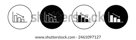 Chart arrow down icon set. decline downward chart vector symbol. stock trend downturn graph sign. negative economy bar Chart. stock market crash icon. cost or profit reduction in black color