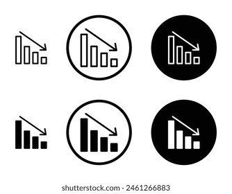 Conjunto de iconos de Vector de flecha hacia abajo. Rechazar signo de gráfico descendente. Símbolo de gráfico de caída de tendencia de acciones. Negativo Economy Bar Chart Adecuado para App y Sitios web UI Diseños.