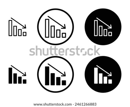 Chart Arrow Down Vector Icon Set. Decline Downward Chart Sign. Stock Trend Downturn Graph Symbol. Negative Economy Bar Chart Suitable for Apps and Websites UI Designs.