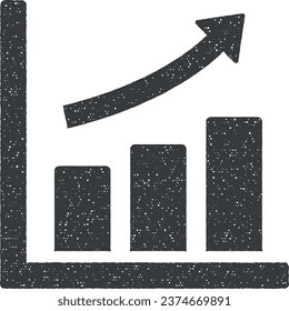 Chart arrow up graph bar histograms icon vector illustration in stamp style