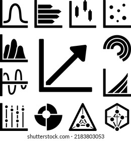 Icono de línea de flecha de gráfico en una colección con otros elementos