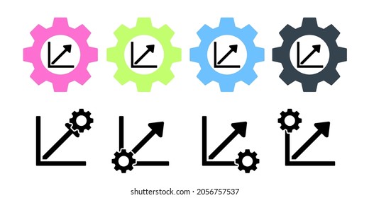 Chart arrow line vector icon in gear set illustration for ui and ux, website or mobile application
