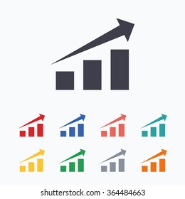 Chart with arrow sign icon. Success diagram symbol. Statistics. Colored flat icons on white background.
