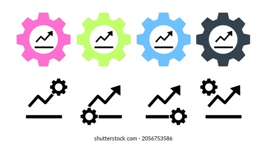 Chart arrow up vector icon in gear set illustration for ui and ux, website or mobile application