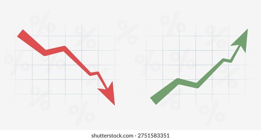 Chart arrows up and down. Green and red arrows. Decrease and increase graph vector illustration