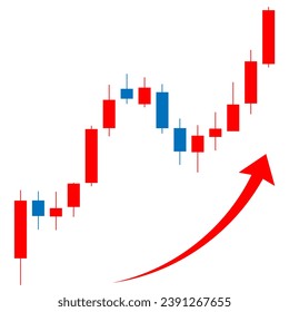 Chart of an ascending candlestick. Material illustration of investment and asset building.