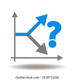 Crecimiento de flecha del eje de gráfico y caída con icono vectorial del signo de interrogación. Símbolo de gráfico de datos de financiación de empresas de pérdidas de beneficios P y L