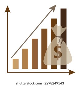 Dinero de bolso de gráfico en estilo de esbozo. Flecha de beneficio. Concepto de negocio. Ilustración vectorial.