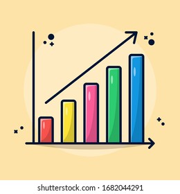 Chart Bar Business und Infografische Vektorillustration Illustration. Festlegen von Finanzierungen, Diagrammen, Aktualisierungen, Marketing und Strategie. Flach Cartoon Style geeignet für Aufkleber, Tapete, Icon, etc.