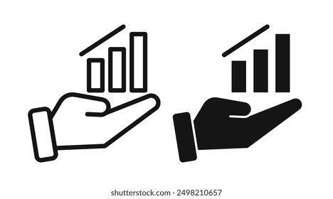 Chart Bar Finance and Hand Iconicon vector collection in outlined and solid style