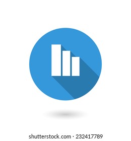 Chart bar icon. Vector illustration of flat blue color icon with long shadow
