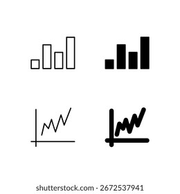 Coleção de Ícones de Barra de Gráficos e Linha de Gráfico em Estilo de Linha e Sólido