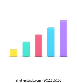 Chart bars 3d icon. Colored statistic columns for informational presentation. Financial geometric leaps on stock exchange and indicators of project development. Realistic isolated vector
