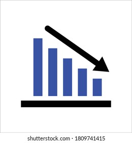 chart with bars declining. Chart icon loss