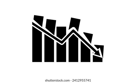 chart with bars declining, market crash, black isolates silhouette