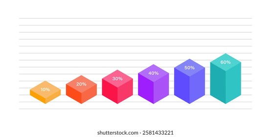 Chart bars template, 10 to 60 number text. 3D design interface illustration inforchart infographic elements