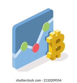 Chart bitcoin label. Vector 3d line isometric, color web icons, new flat style. Creative design idea for infographics.