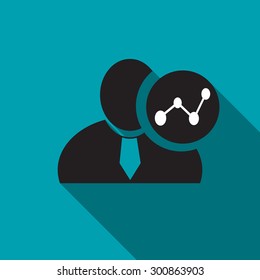 Chart black man silhouette icon on the blue background, long shadow flat design icon for forums or web