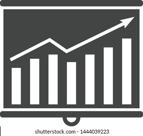 Chart board with bar graphic isolated on white background. Vector silhouette icon.