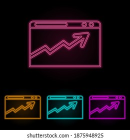 chart in browser color neon set. Simple thin line, outline vector of web icons for ui and ux, website or mobile application