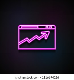 chart in browser icon. Element of Minimalistic  icons for mobile concept and web apps. Neon chart in browser icon can be used for web and mobile on dark gradient background
