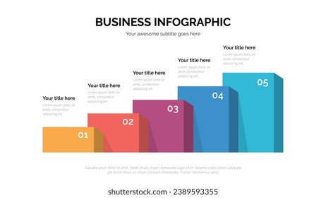 Chart business infographic with five steps. Suitable For Presentation Template With 16x9 Aspect Ratio