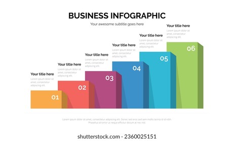 Chart business infographic with six steps. Suitable For Presentation Template With 16x9 Aspect Ratio