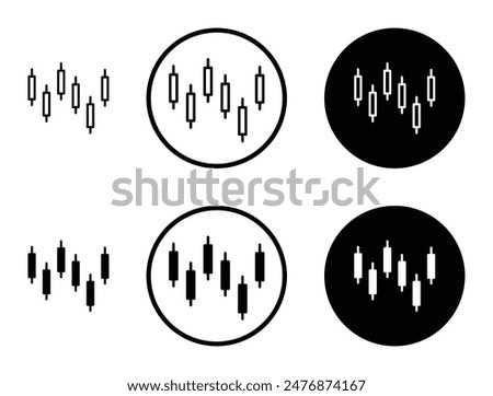 Chart candlestick black filled and outlined icon set