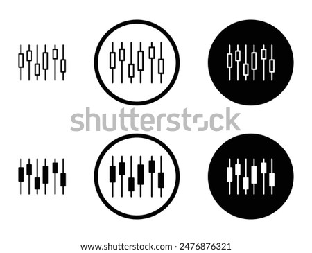 Chart candlestick black filled and outlined icon set