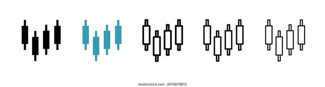 Chart candlestick black liner icon collection