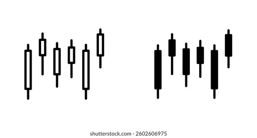 Chart candlestick flat Icons in line outline and flat solid style on white background