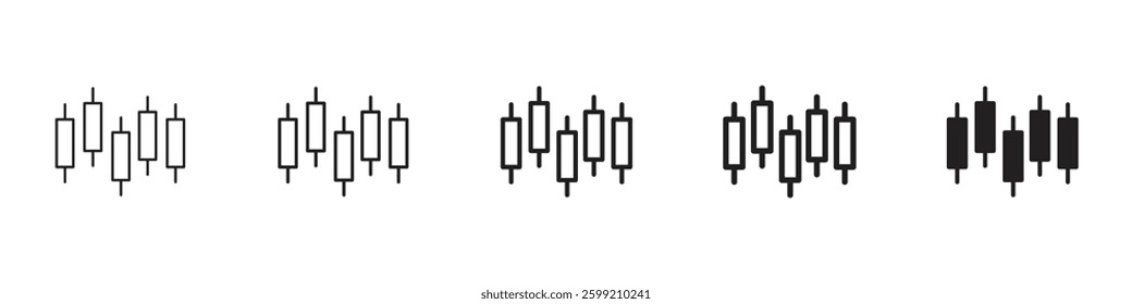 Chart candlestick icons in black outline, solid and colored style