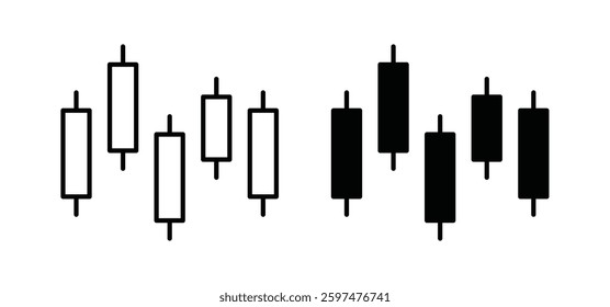 Chart candlestick vector icon set black filled and outlined style.