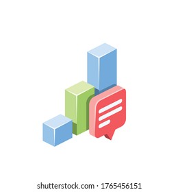 Chart chat bubble. Vector 3d isometric, color web icon, new flat style. Creative illustration design, isolated graphic idea for infographics.