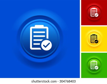 Chart with Checkmark on Blue Bevel Round Button