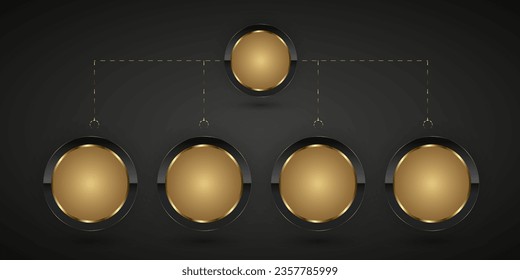 Chart of Circle rind buttons in Group of FIVE Dark and glod steel elements, FIVE Luxury realistic shiny metal buttons. and Eight golden circle buttons