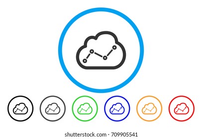 Chart Cloud rounded icon. Vector illustration style is a gray flat iconic chart cloud symbol inside a circle. Additional color variants are black, grey, green, blue, red, orange.