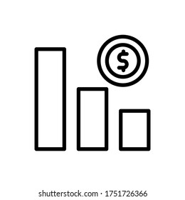 icono de la moneda de un gráfico. Línea simple, contorno de elementos vectores de iconos de bancarrota para ui y ux, sitio web o aplicación móvil