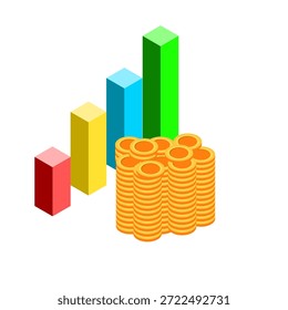 chart with coin. Icon saving or accumulation of money, investment. Icon piggy bank in a isometric style. illustrator vector.
