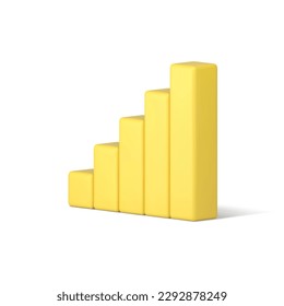 Chart column increase bar graph data infographic annual business analyzing 3d icon realistic vector illustration. Graphic information trend step diagram report visualization statistic scale structure