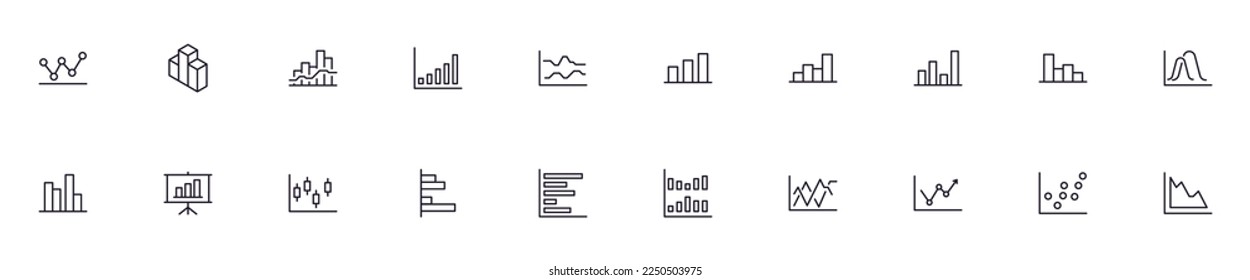 Chart concept. Chart line icon set. Collection of vector signs in trendy flat style for web sites, internet shops and stores, books and flyers. Premium quality icons isolated on white background 