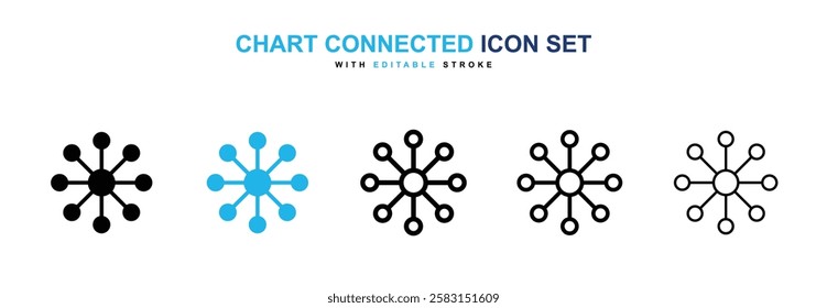 Chart connected icons vector collection in black and blue colors on white background