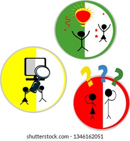 chart of critical thinking, problem solving, reasoning, evaluation,Search, questioner, lab, flat vector illustration, for business presentations, science and technology for education children 