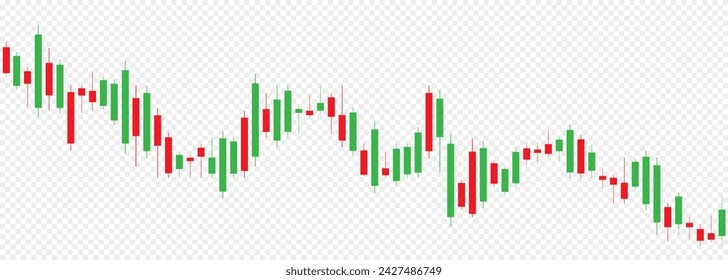 Un gráfico de candelabros criptográficos sobre un fondo transparente. Un gráfico económico de la caída con gráficos del mercado de valores. Ilustración vectorial.