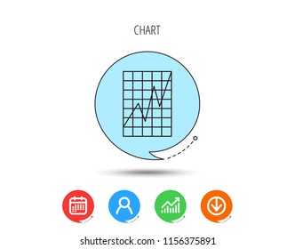 Chart curve icon. Graph diagram sign. Demand growth symbol. Calendar, User and Business Chart, Download arrow icons. Speech bubbles with flat signs. Vector